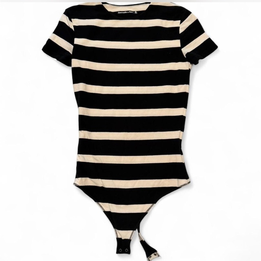 Abercrombie & Fitch Black and Cream Striped Bodysuit